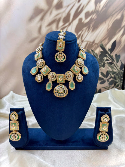 Polki Kundan Mint Bridal Jewelry Set