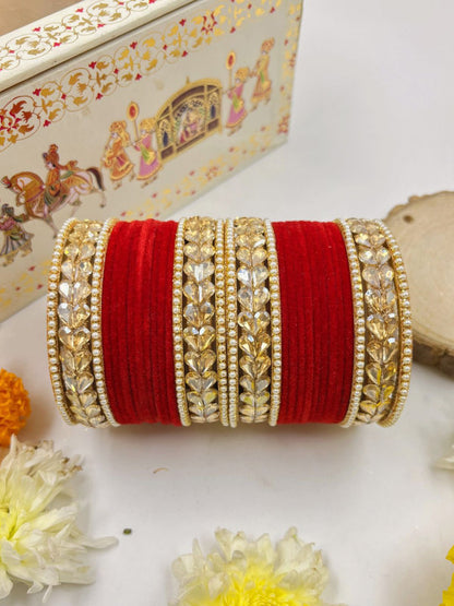 Royal Red Velvet Bangles Set – Traditional Indian Wedding Jewelry