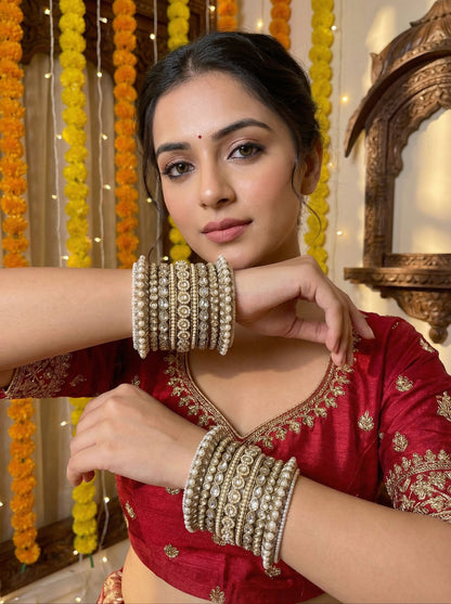 Antique Finish Pearl Bangles Set