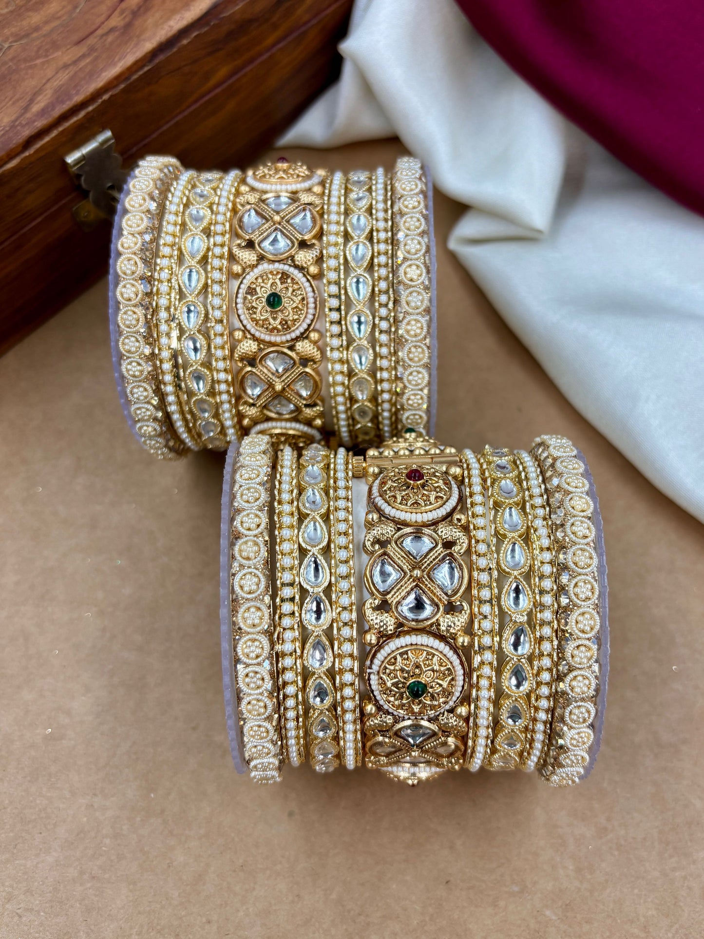 Bridal Kundan Pearl Bangles Set – Traditional Indian Jewelry