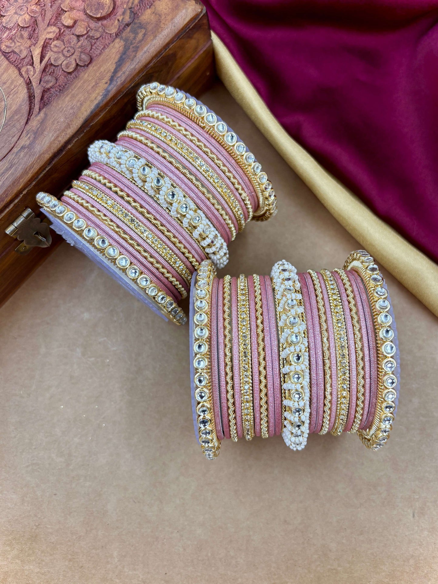 Ethnic Peachpink Pearl Kundan Set