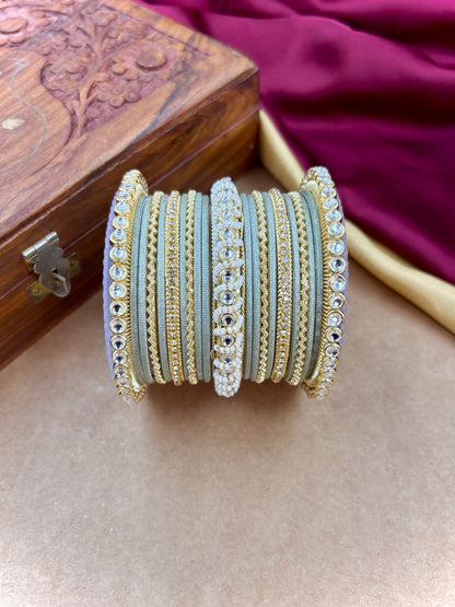 Ethnic Pistagrey Pearl Kundan Set