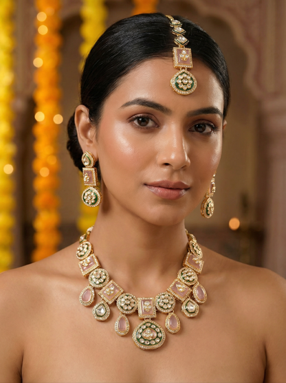 Polki Kundan Pink Bridal Jewelry Set
