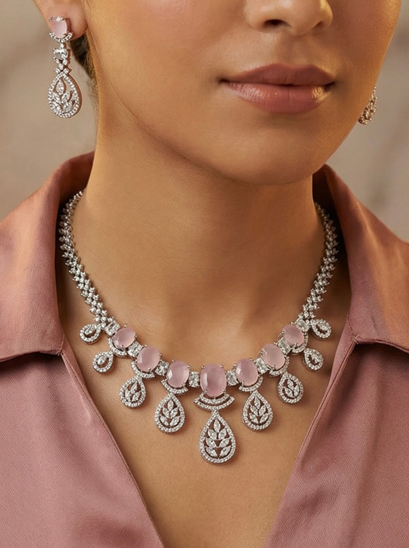 Pink AD Stone Necklace Set