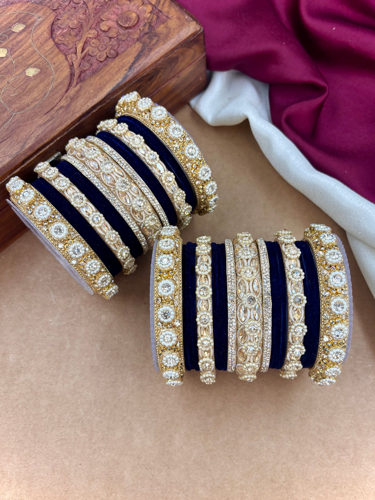 Royal Blue Velvet Bangles Set