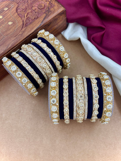 Royal Blue Velvet Bangles Set