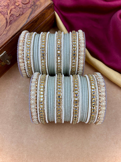 Traditional Pistagrey Kundan Bangles