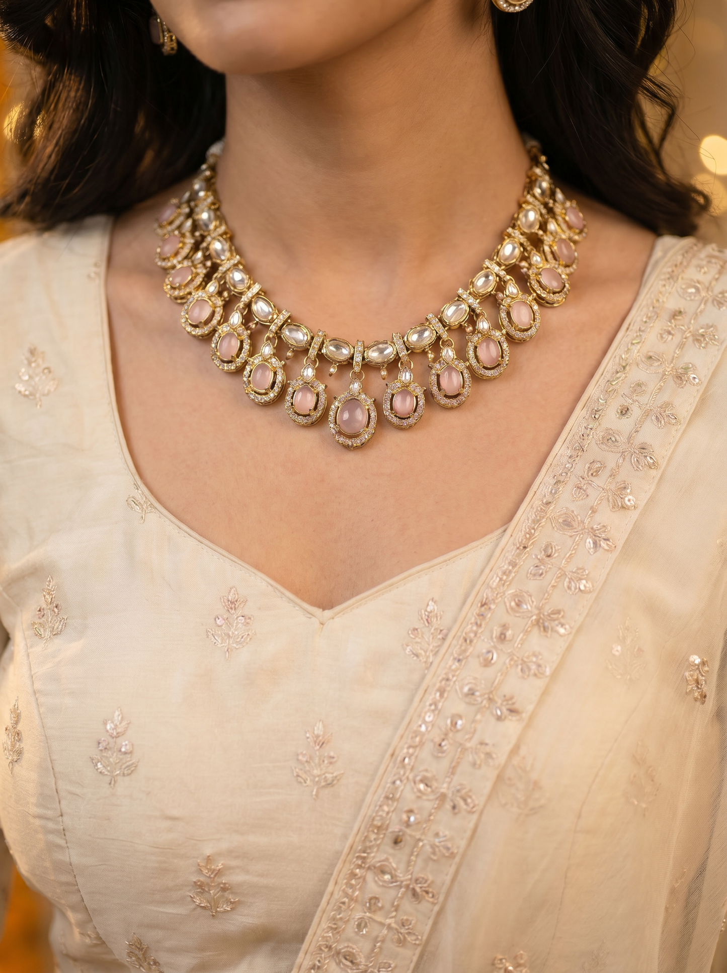 Indian Pink Bridal Kundan Jewelery Set
