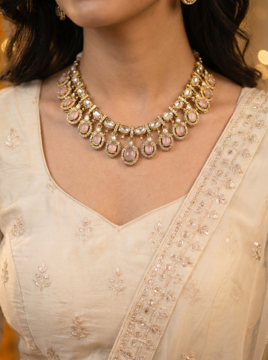 Indian Pink Bridal Kundan Jewelery Set