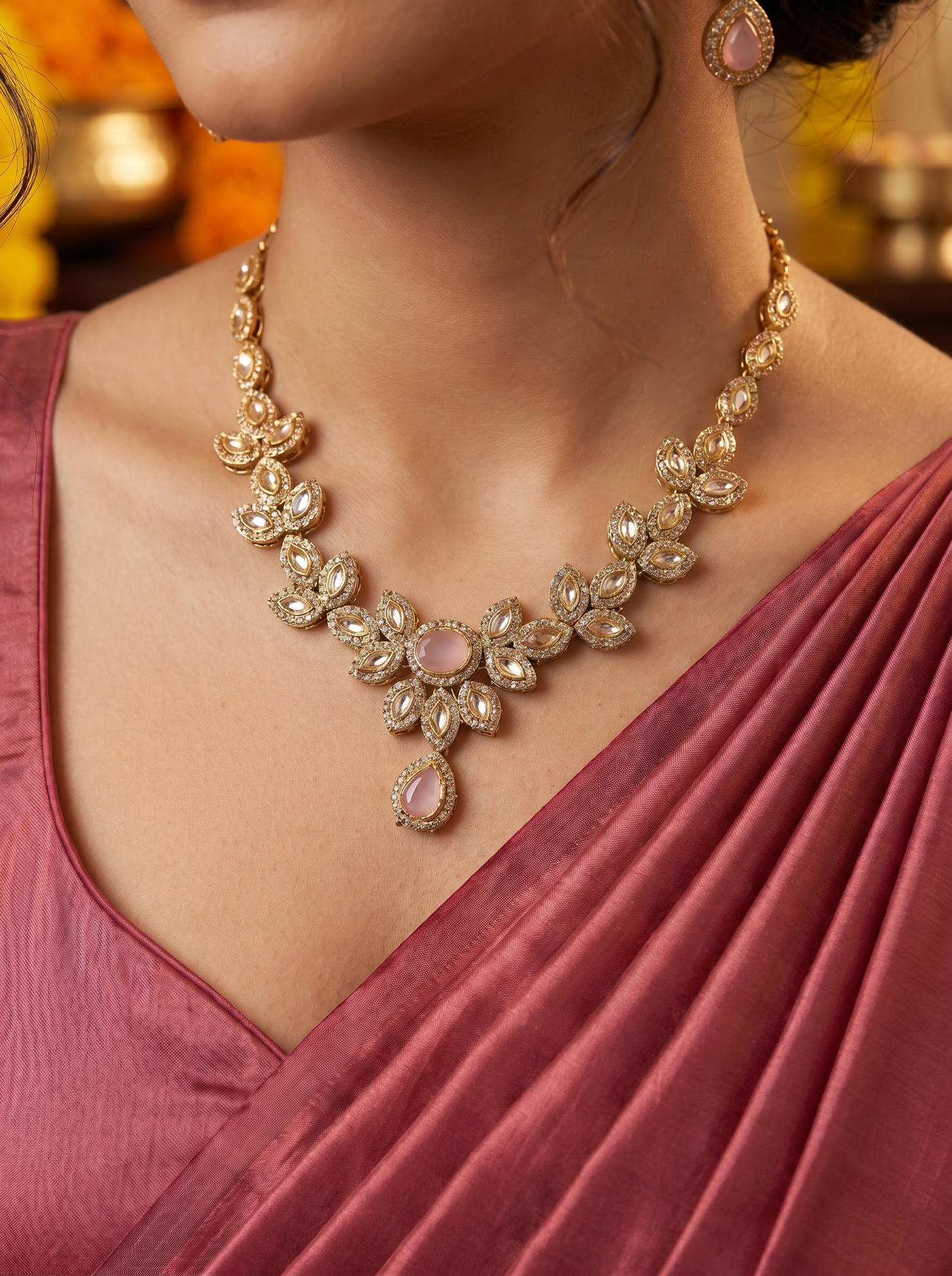 Antique Kundan Pink Necklace Set