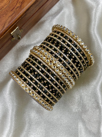 Green Kundan Glass Bangles Set