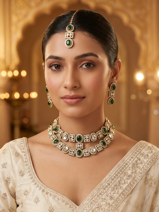 Green Bridal Double Layer Jewellery Set