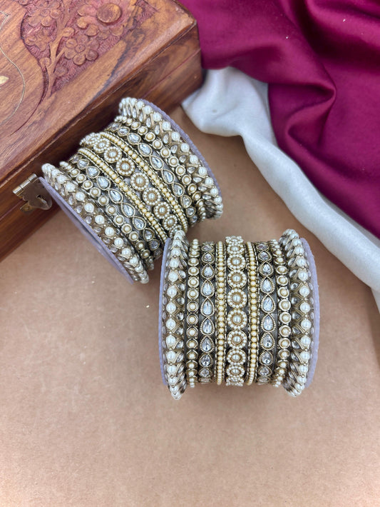 Antique Finish Pearl Bangles Set