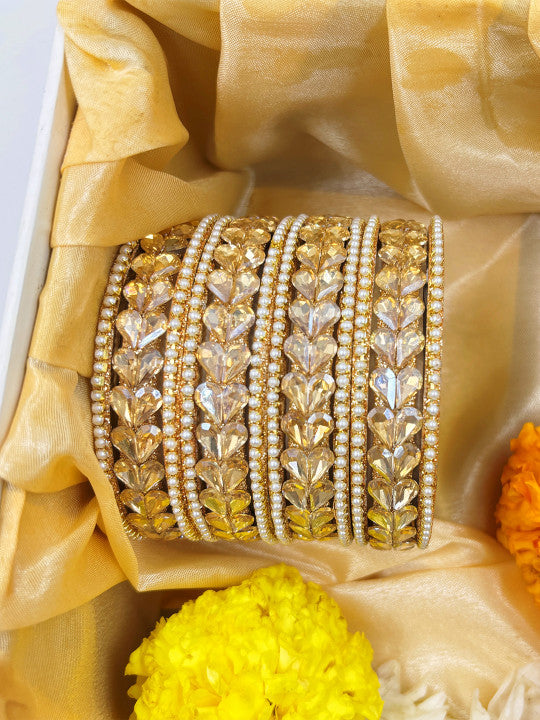 Gold Pearl Studded Bangle Set for Women | Elegant and Stylish Wedding Chuda By Hitesh Bangles
