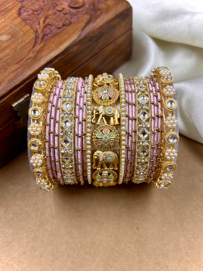 Designer Pink Silk Thread Bangles Set