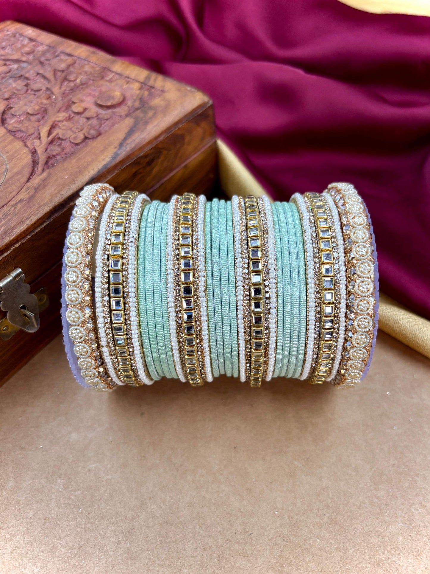 Traditional Pista Kundan Bangles