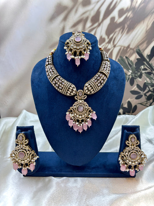 Victorian Pink Kundan Necklace for Brides