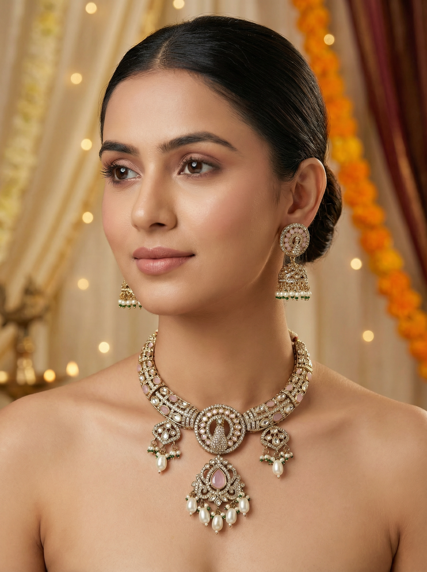 Pink Peacock Design Necklace for Women