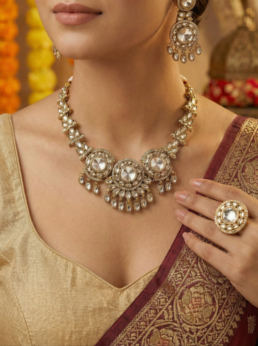 Antique Style Victorian Kundan Necklace Set