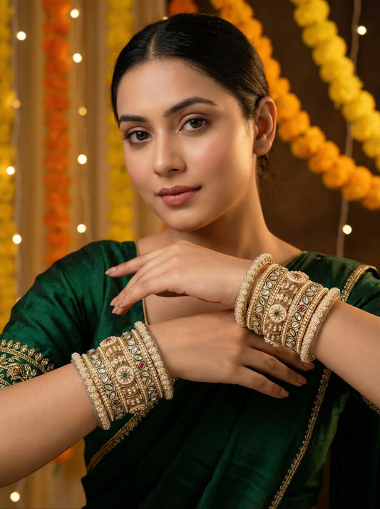 Traditional Meenakari Pearl Bangles Set