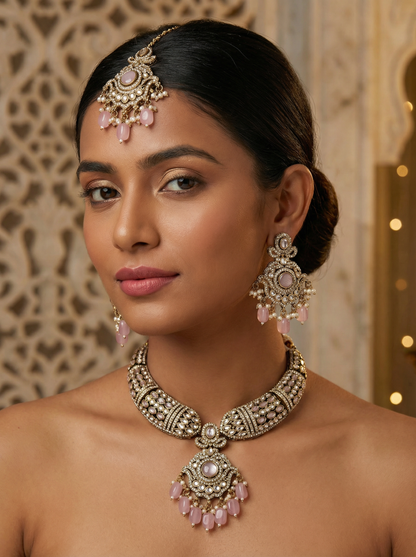 Victorian Pink Kundan Necklace for Brides