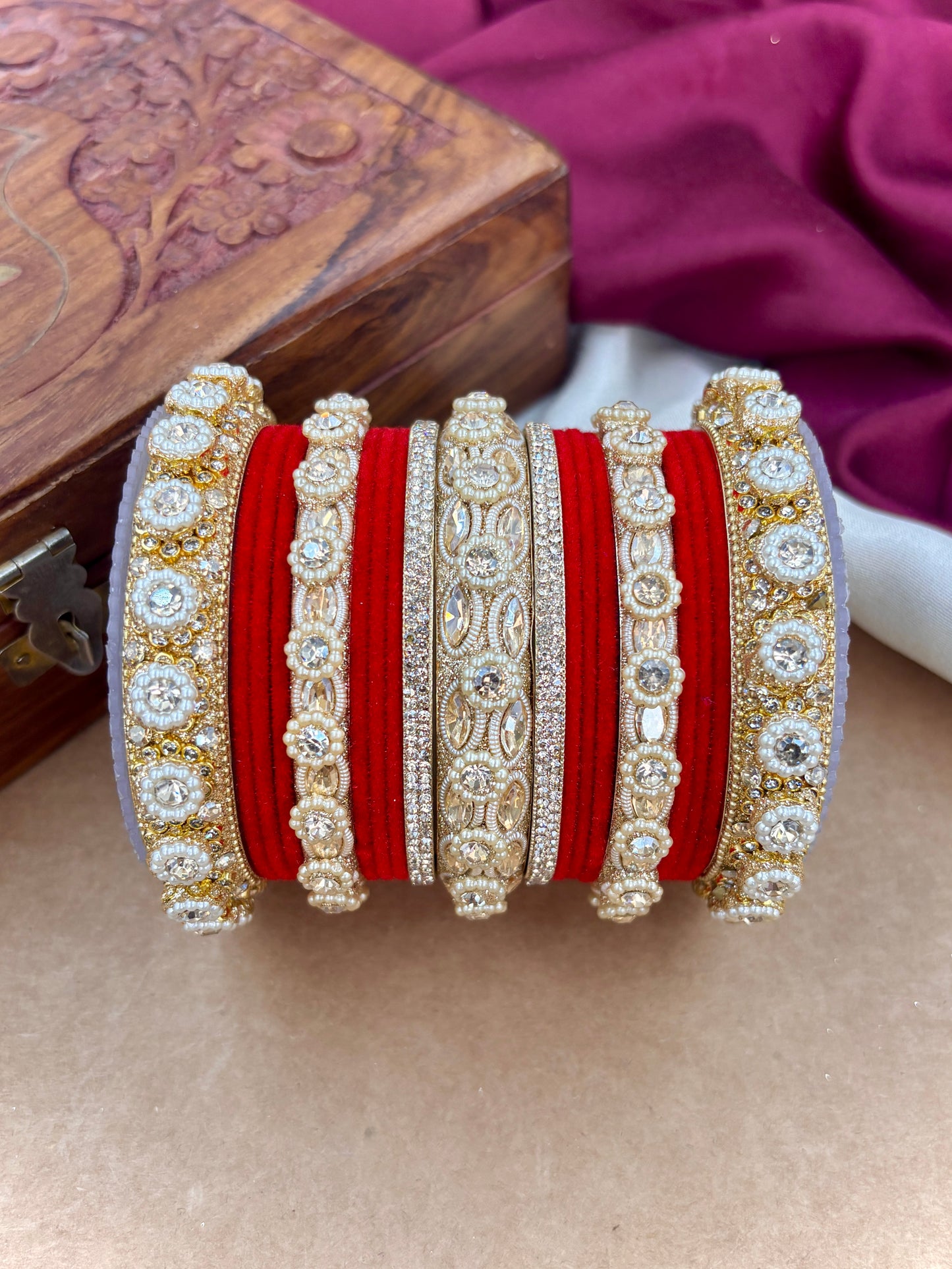 Royal Red Velvet Bangles Set