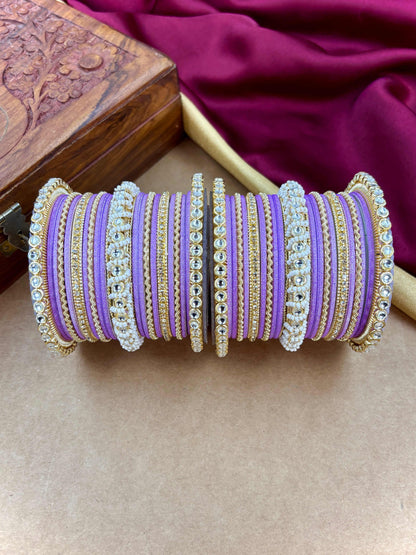 Ethnic Lavender Pearl Kundan Set
