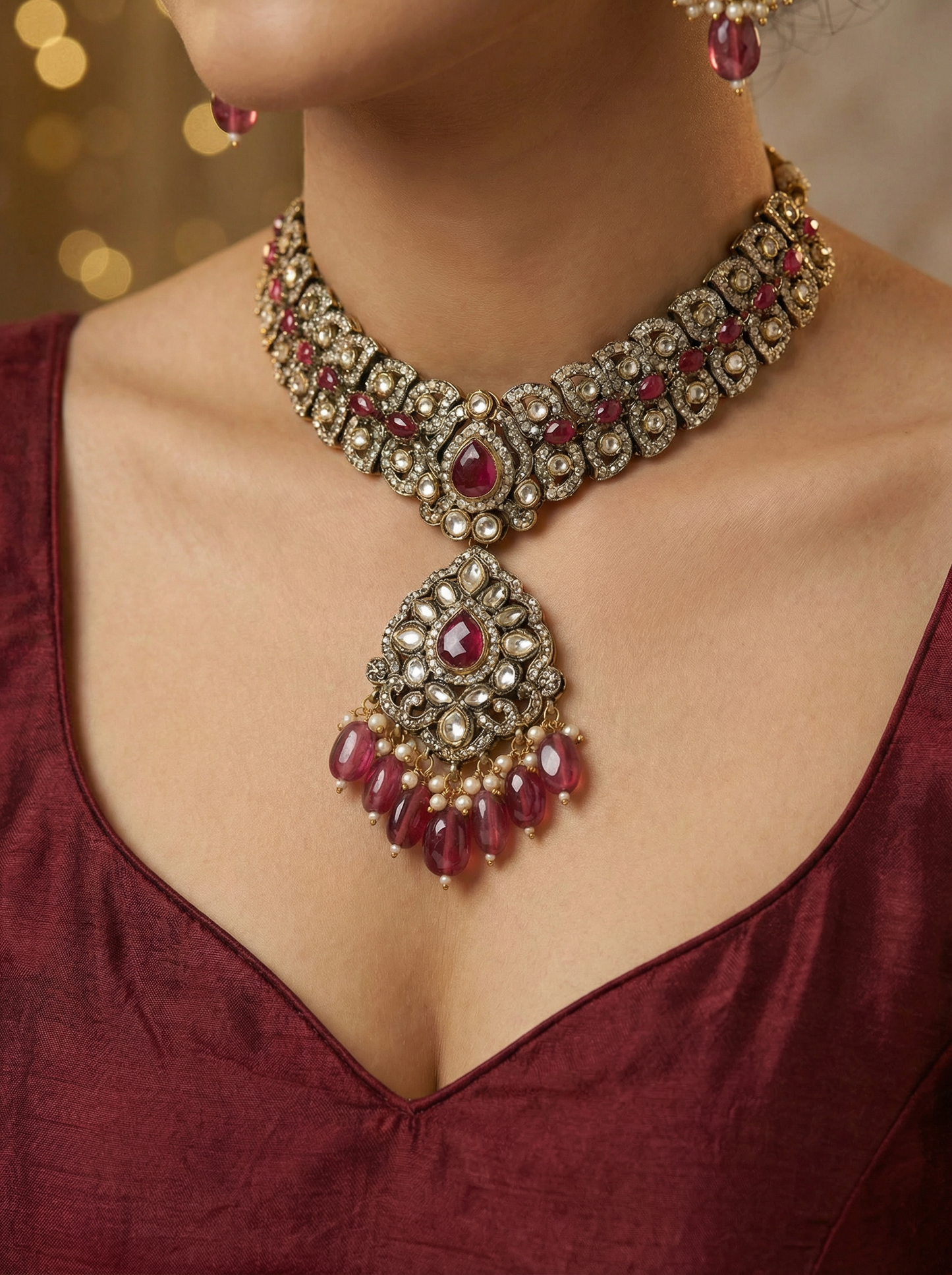 Traditional Antique Rani Kundan Choker Necklace