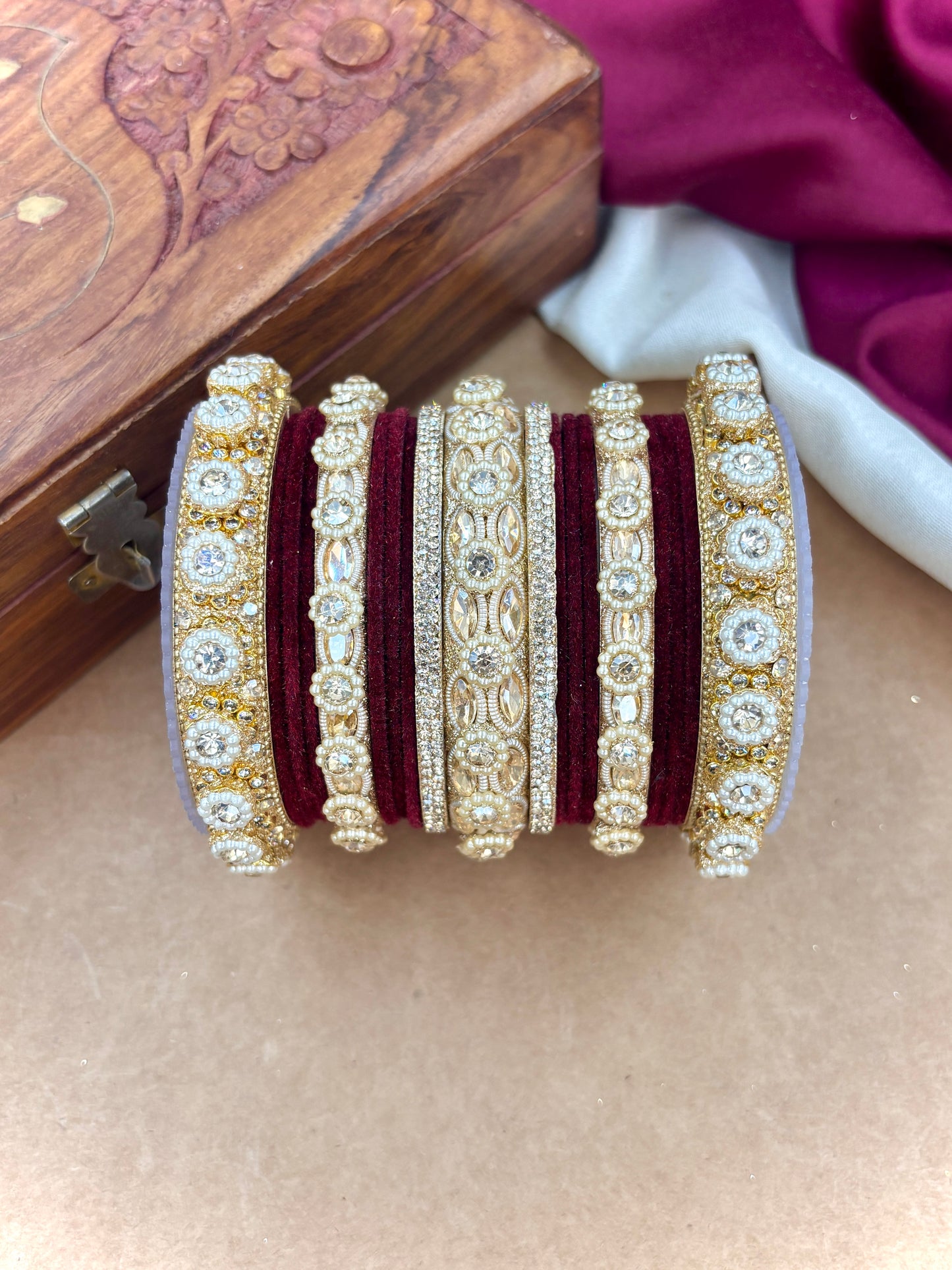 Royal Maroon Velvet Bangles Set