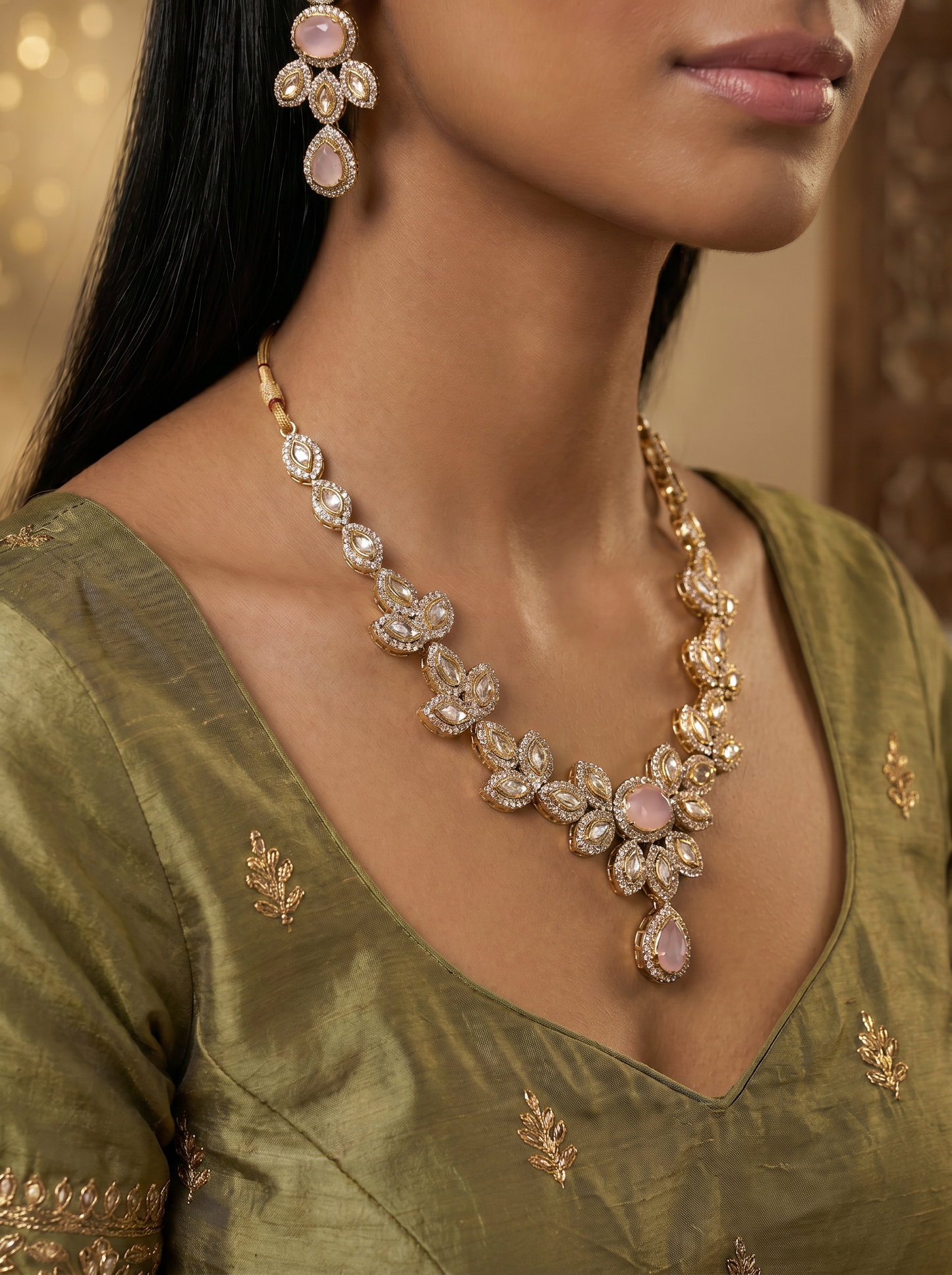 Antique Kundan Pink Necklace Set