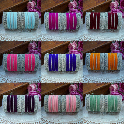 Silver American Diamond Velvet Bangles Set for Women – Bridal & Party Wear