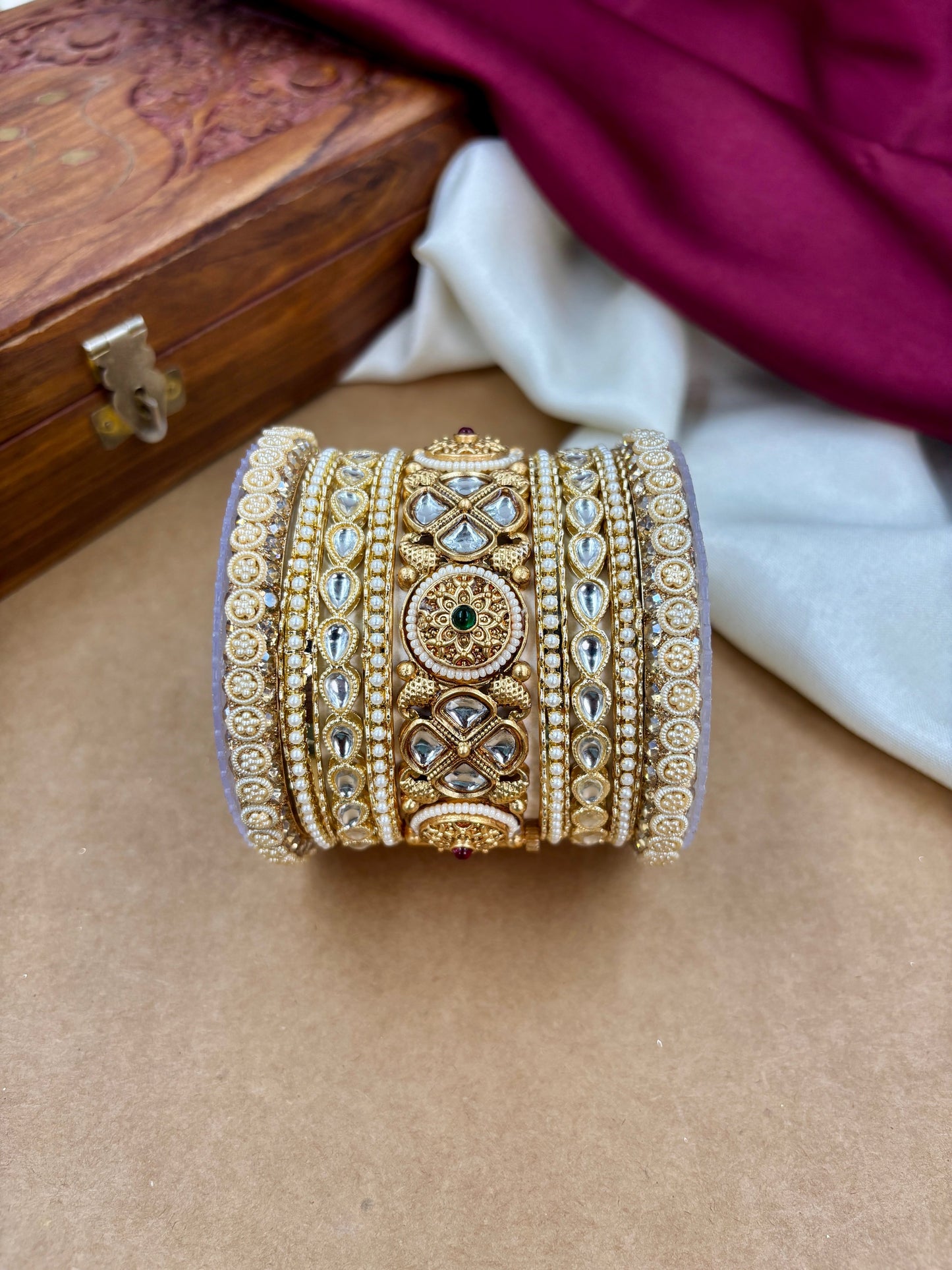 Bridal Kundan Pearl Bangles Set – Traditional Indian Jewelry