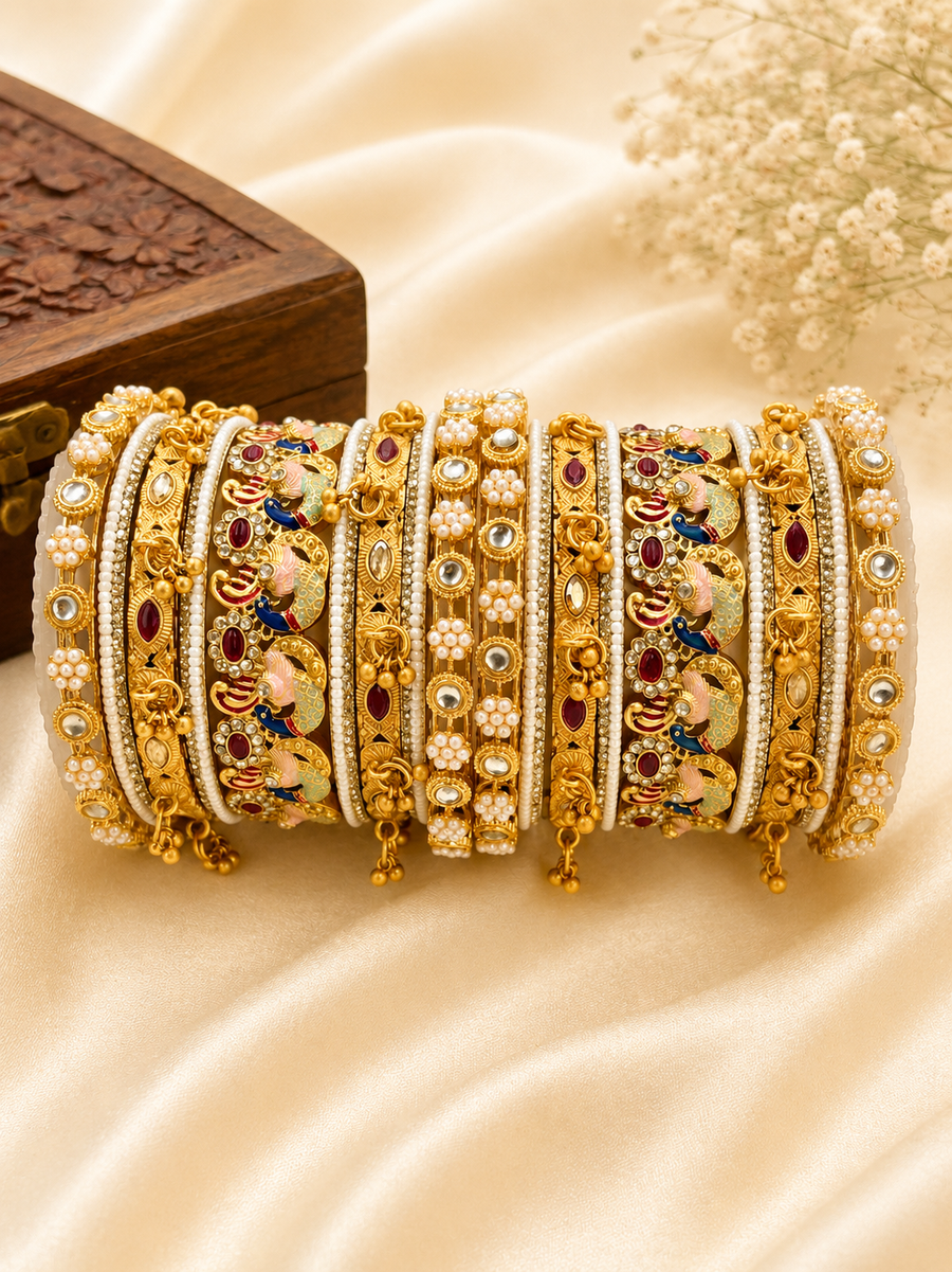 Elegant Peacock Design Bridal Bangles Set
