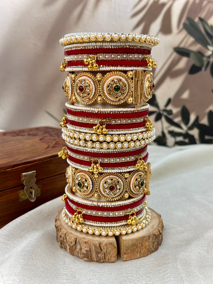 Premium Red Bridal Chura with Golden Work