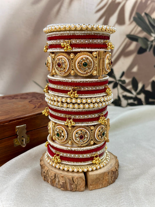 Premium Red Bridal Chura with Golden Work