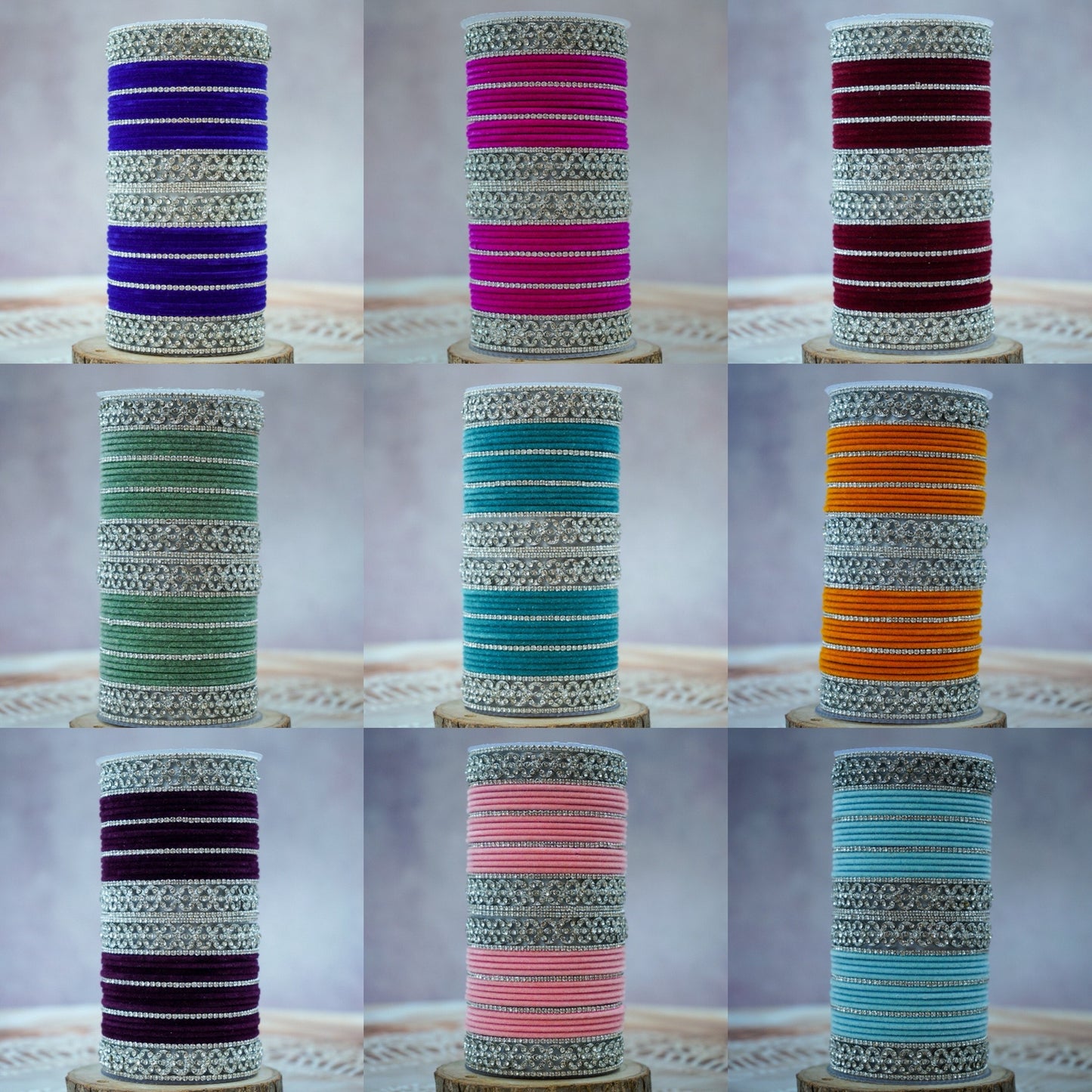 Silver American Diamond Velvet Bangles Set for Women – Bridal & Party Wear