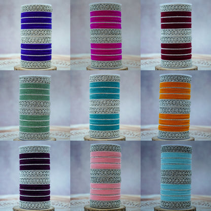 Silver American Diamond Velvet Bangles Set for Women – Bridal & Party Wear