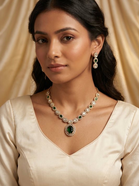 Long Antique Kundan Green Necklace