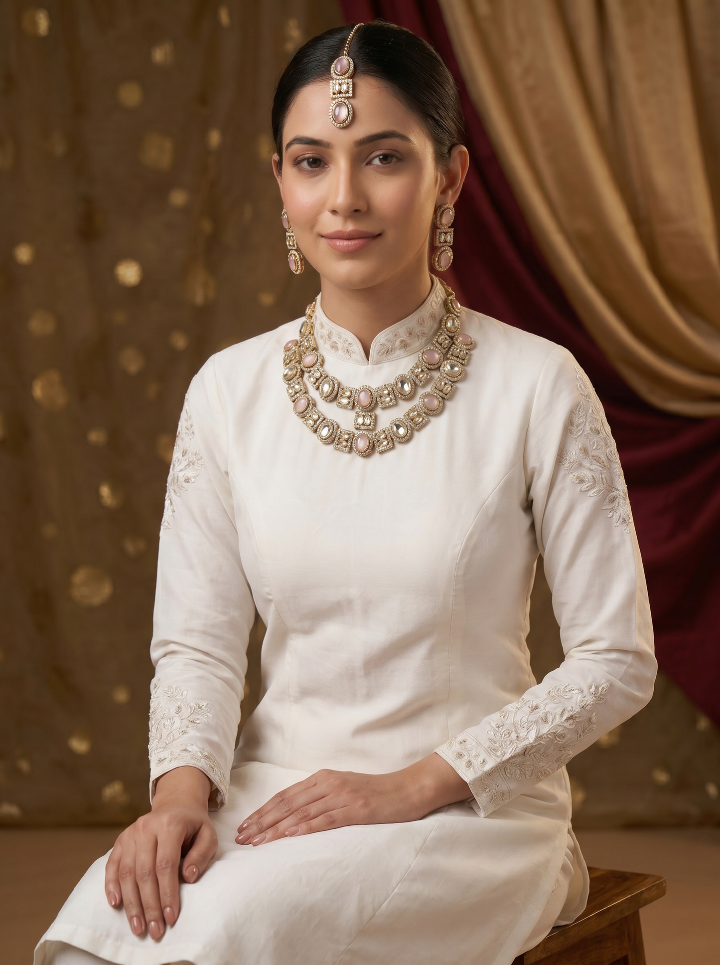 Pink Bridal Double Layer Jewellery Set