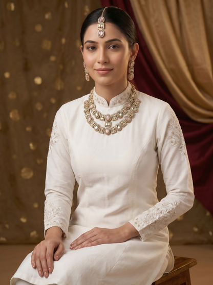 Pink Bridal Double Layer Jewellery Set