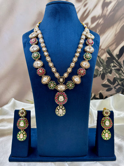 Bridal Long Polki Necklace Set