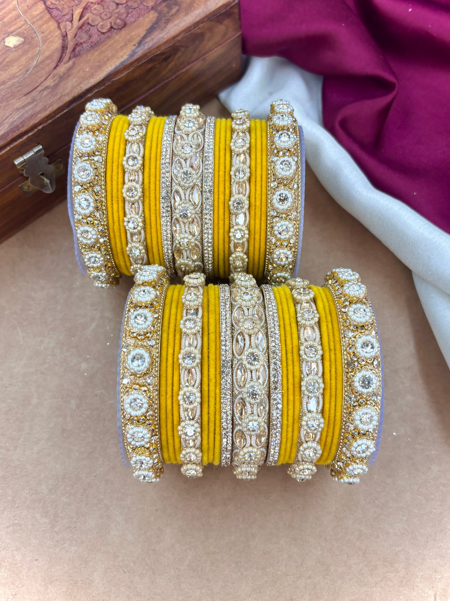 Royal Yellow Velvet Bangles Set