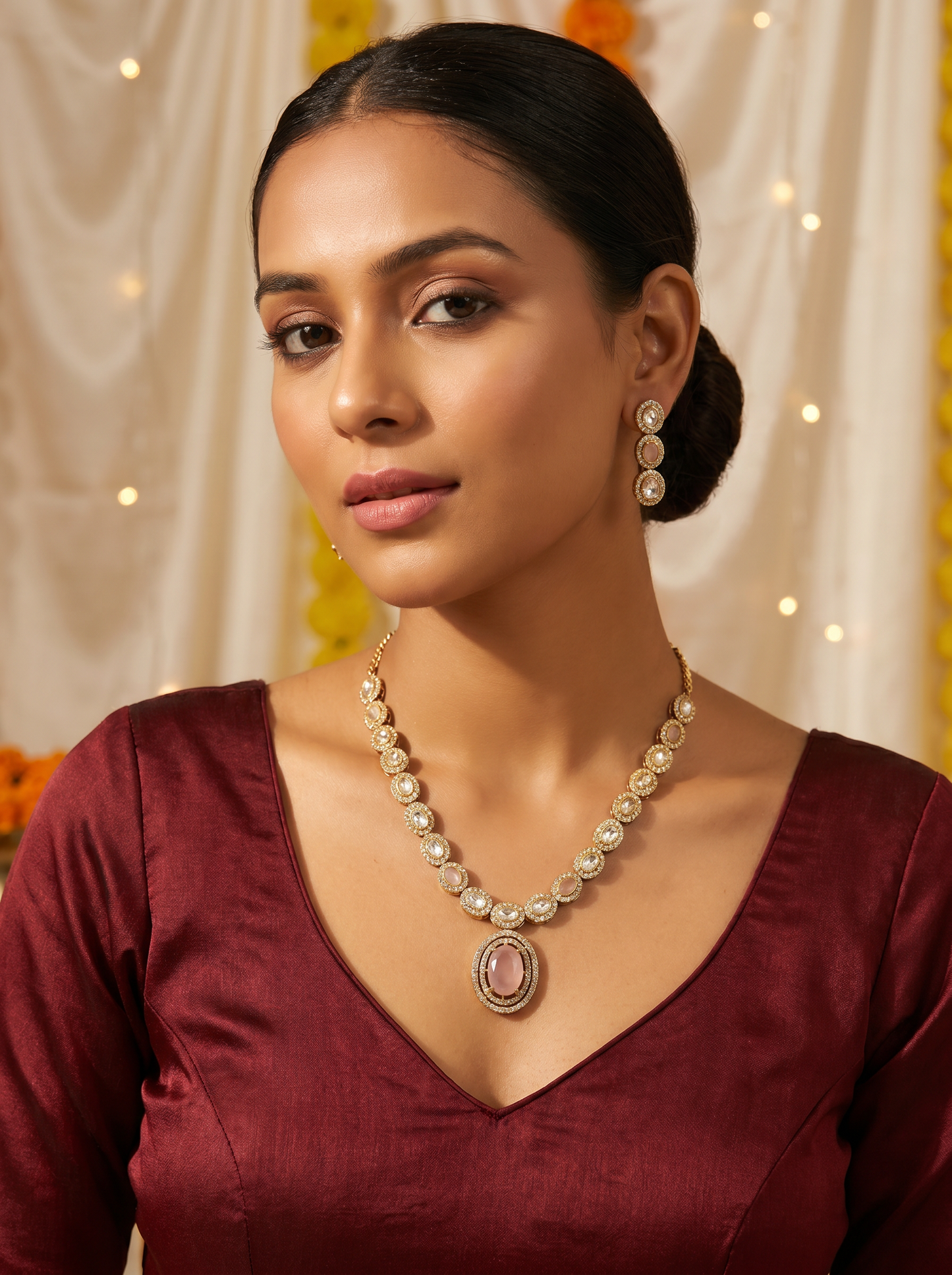 Long Antique Kundan Pink Necklace
