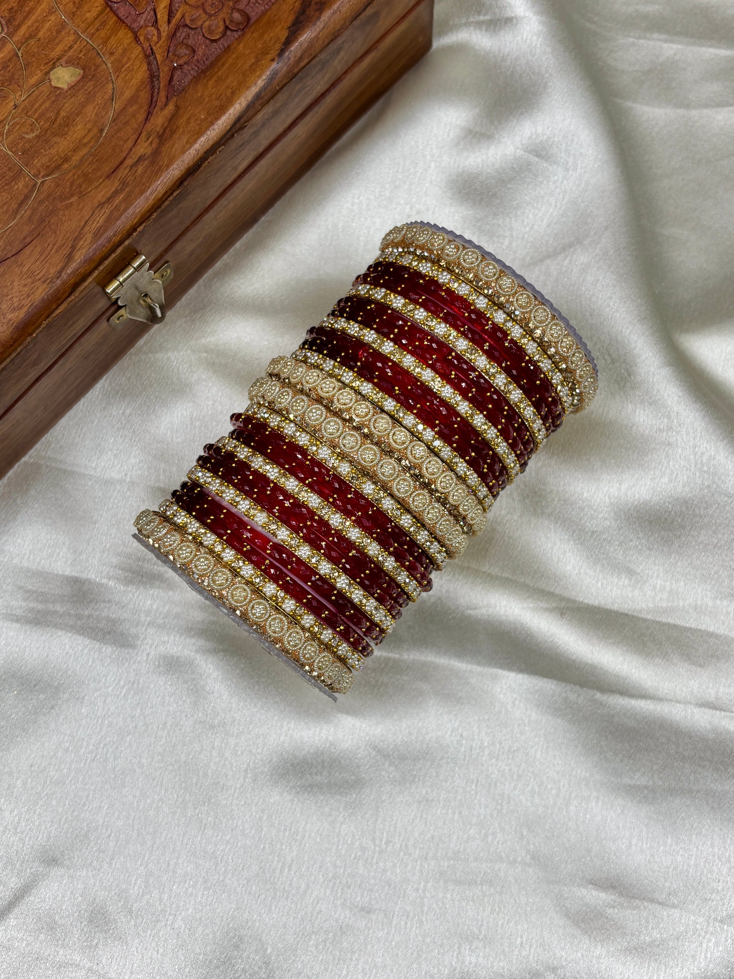 Red Raindrop Glass Bangles Set