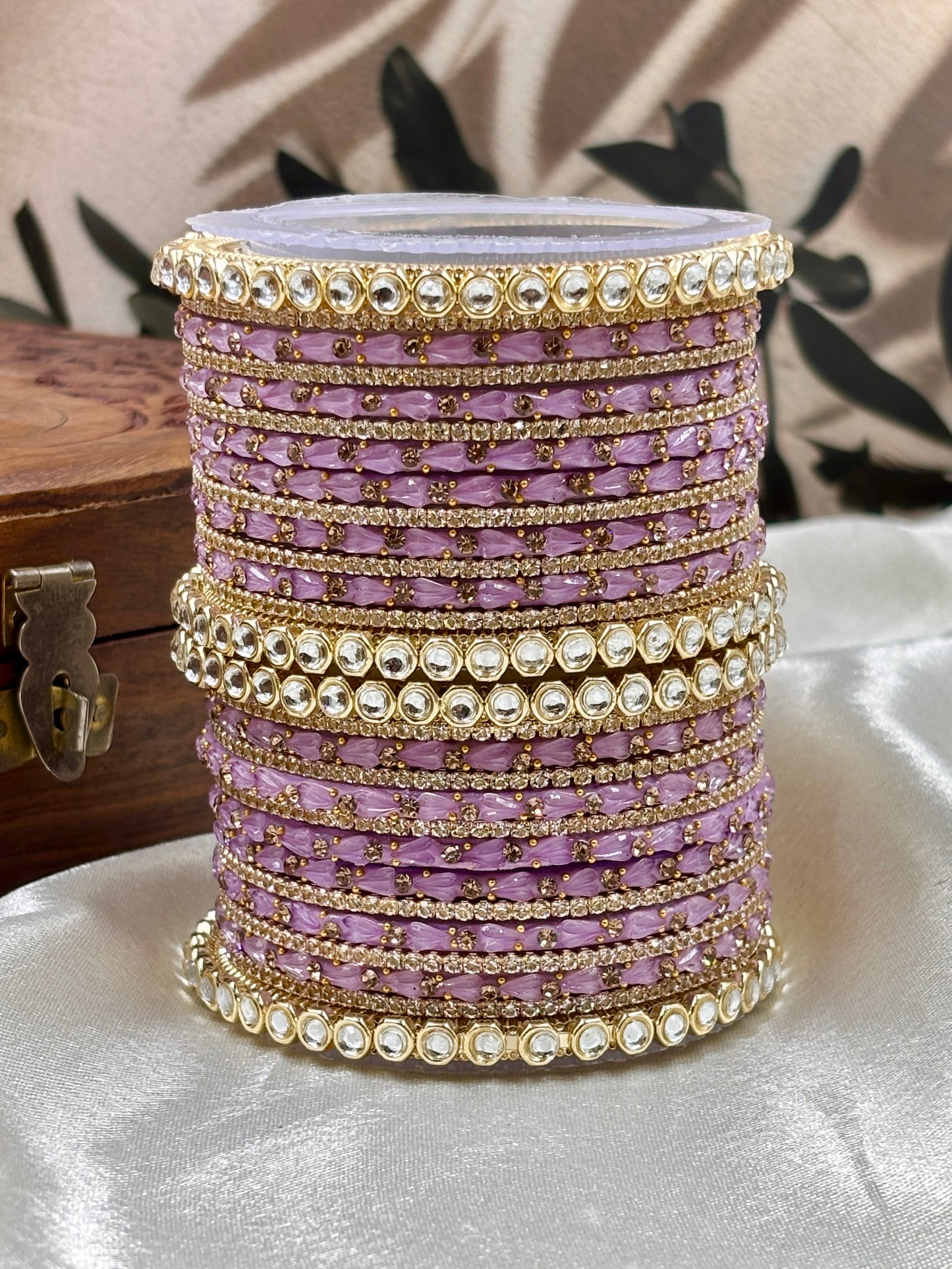 Pink Kundan Glass Bangles Set