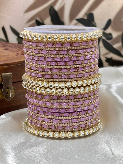 Pink Kundan Glass Bangles Set