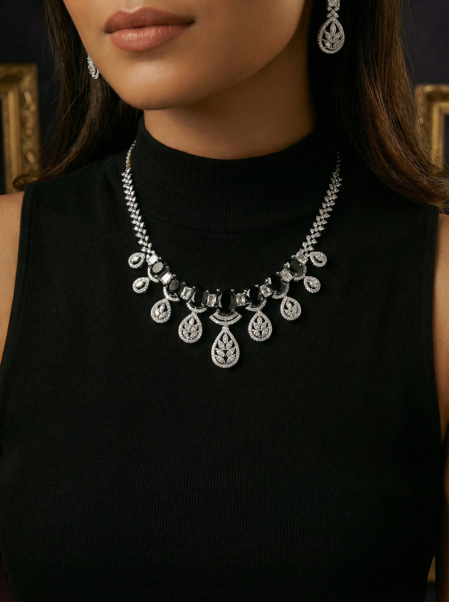 Black AD Stone Necklace Set