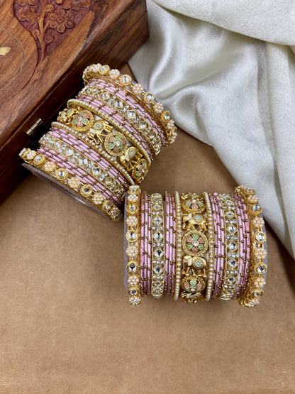 Designer Pink Silk Thread Bangles Set