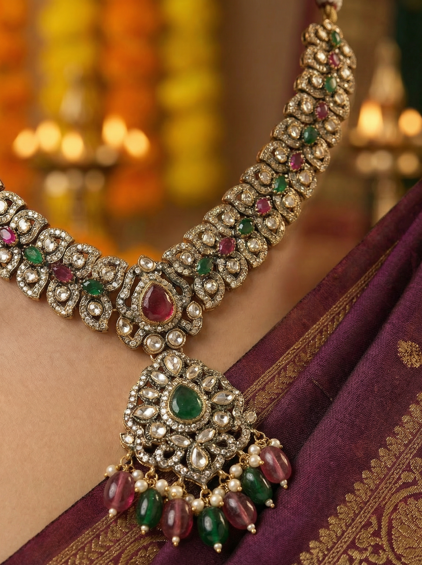 Traditional Antique RaniGreen Kundan Choker Necklace