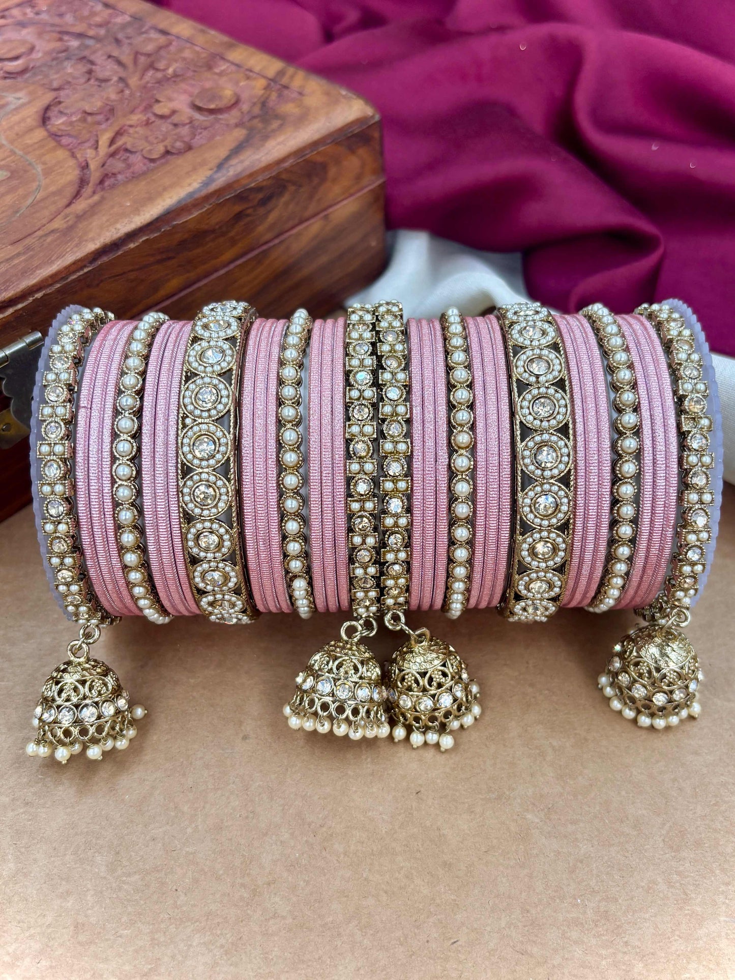 Ethnic Pink Antique Finish Bangles Set